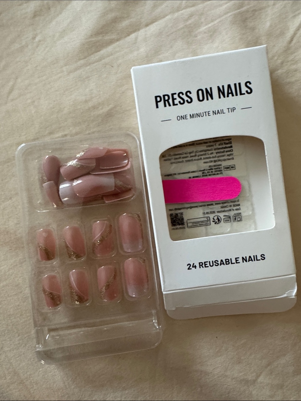 Press On Nails - Pink & Gold Reusable Set